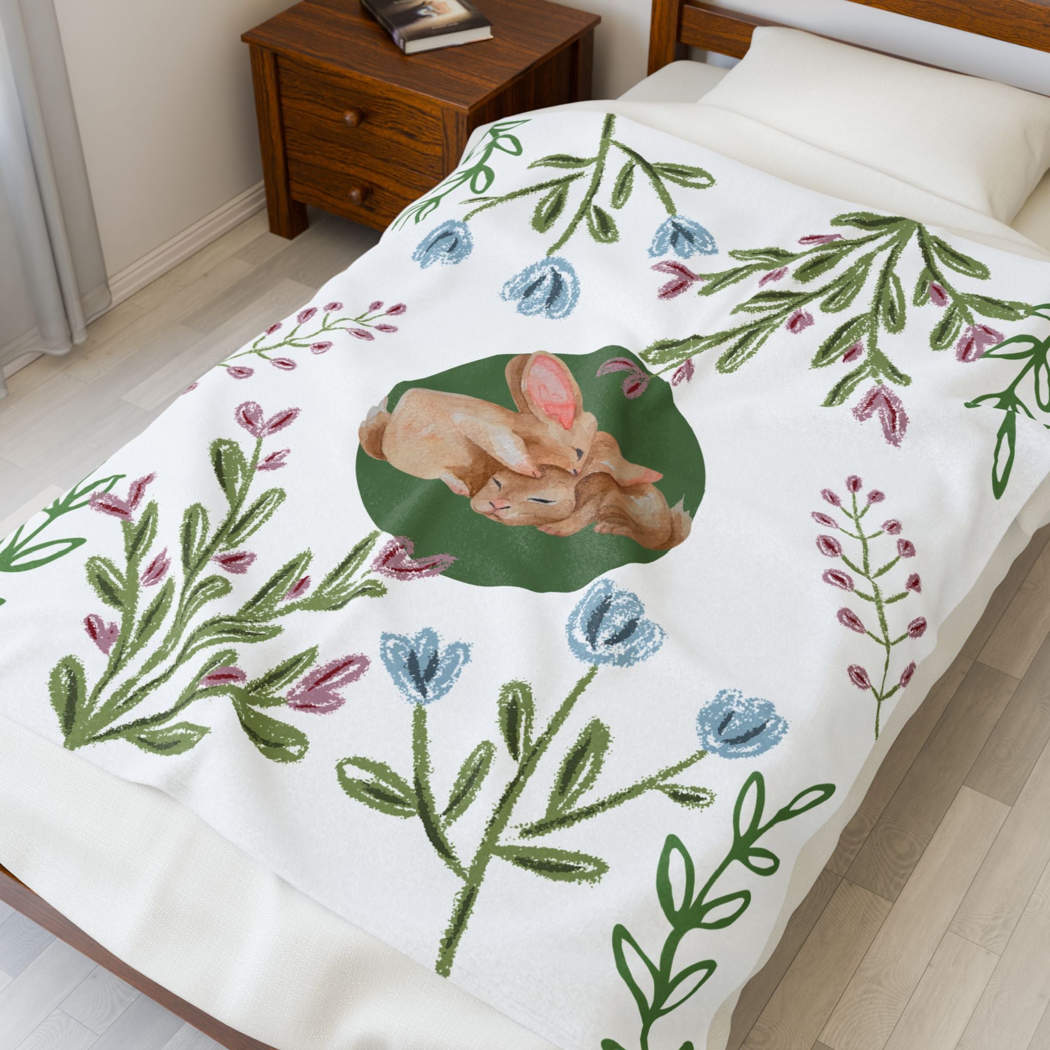 Floral Bunny Plush Blanket